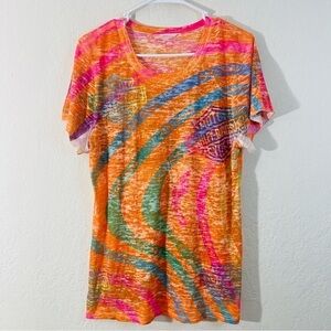 Harley-Davidson Multi Color Graphic Tee Women Small Rainbow Casual Lightweight